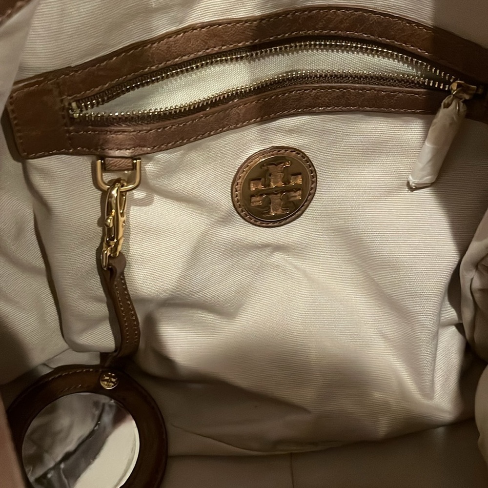Tory Burch Cognac Brown Leather Hobo Handbag Shoulder Bag Classic Vintage - Picture 6 of 16